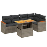 6 Piece Garden Sofa Set with Cushions Grey Poly Rattan - Front View