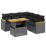 6 Piece Garden Sofa Set with Cushions Black Poly Rattan - Front View