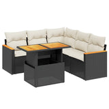 6 Piece Garden Sofa Set with Cushions Black Poly Rattan - Front View