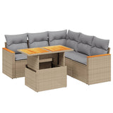 6 Piece Garden Sofa Set with Cushions Beige Poly Rattan - Front View