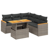 6 Piece Garden Sofa Set with Cushions Grey Poly Rattan - Front View