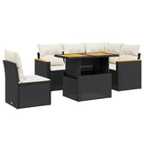 6 Piece Garden Sofa Set with Cushions Black Poly Rattan - Front View