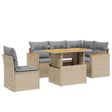 6 Piece Garden Sofa Set with Cushions Beige Poly Rattan - Front View
