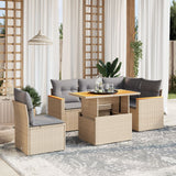 6 Piece Garden Sofa Set with Cushions Beige Poly Rattan