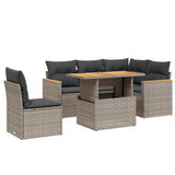 6 Piece Garden Sofa Set with Cushions Grey Poly Rattan - Front View