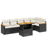 7 Piece Garden Sofa Set with Cushions Black Poly Rattan - Front View