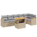 7 Piece Garden Sofa Set with Cushions Beige Poly Rattan - Front View