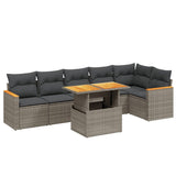 7 Piece Garden Sofa Set with Cushions Grey Poly Rattan - Front View