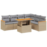 7 Piece Garden Sofa Set with Cushions Beige Poly Rattan - Front View
