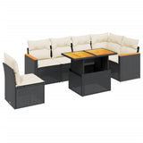 7 Piece Garden Sofa Set with Cushions Black Poly Rattan