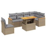 7 Piece Garden Sofa Set with Cushions Beige Poly Rattan - Front View