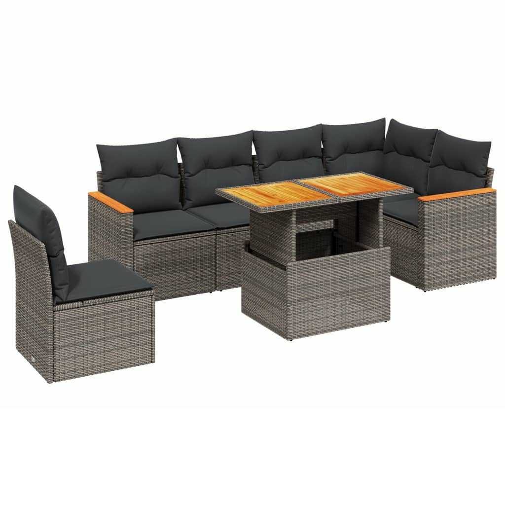 7 Piece Garden Sofa Set with Cushions Grey Poly Rattan