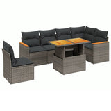 7 Piece Garden Sofa Set with Cushions Grey Poly Rattan - Front View
