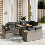 9 Piece Garden Sofa Set with Cushions Grey Poly Rattan