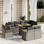 9 Piece Garden Sofa Set with Cushions Grey Poly Rattan