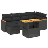 7 Piece Garden Sofa Set with Cushions Black Poly Rattan - Front View