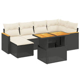 7 Piece Garden Sofa Set with Cushions Black Poly Rattan - Front View