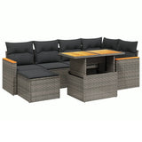 7 Piece Garden Sofa Set with Cushions Grey Poly Rattan - Front View