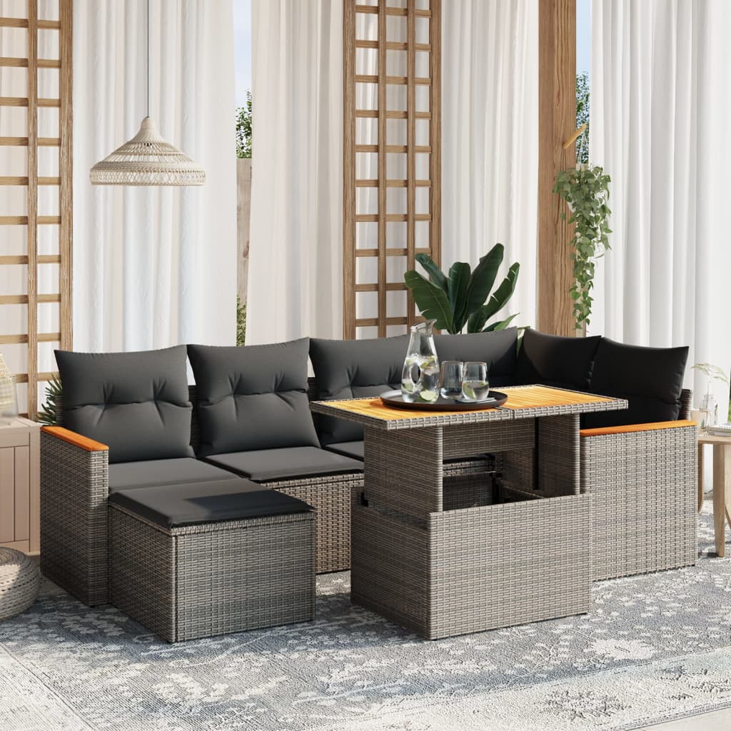 7 Piece Garden Sofa Set with Cushions Grey Poly Rattan