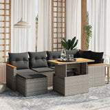 7 Piece Garden Sofa Set with Cushions Grey Poly Rattan