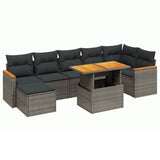 8 Piece Garden Sofa Set with Cushions Grey Poly Rattan - Front View