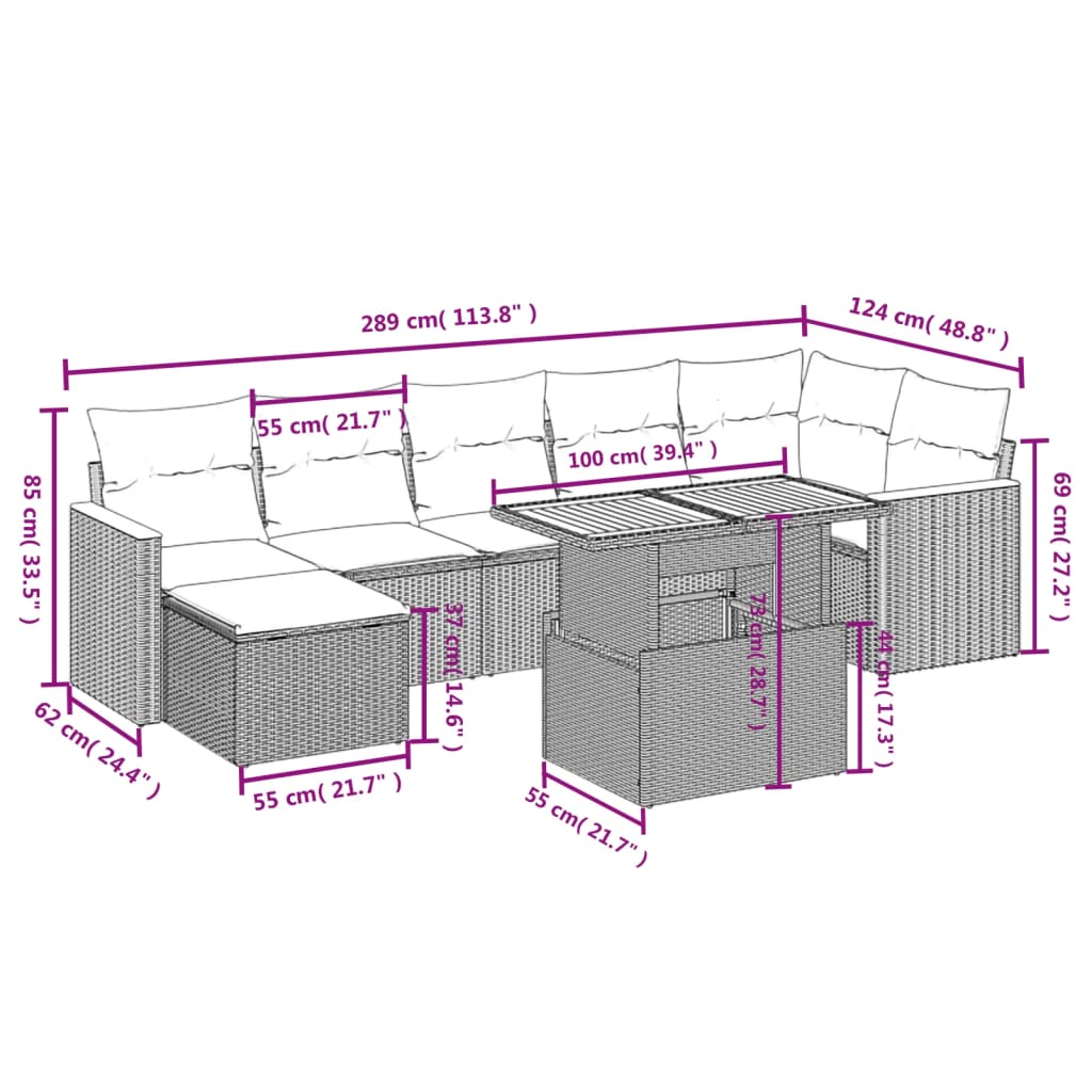 8 Piece Garden Sofa Set with Cushions Grey Poly Rattan