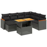 8 Piece Garden Sofa Set with Cushions Black Poly Rattan - Front View
