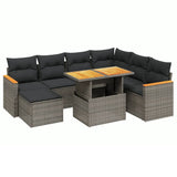 8 Piece Garden Sofa Set with Cushions Grey Poly Rattan - Front View
