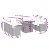 10 Piece Garden Sofa Set with Cushions Grey Poly Rattan - Side View