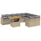 10 Piece Garden Sofa Set with Cushions Beige Poly Rattan - Front View