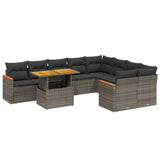 10 Piece Garden Sofa Set with Cushions Grey Poly Rattan - Front View