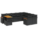 10 Piece Garden Sofa Set with Cushions Black Poly Rattan - Front View
