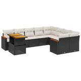 10 Piece Garden Sofa Set with Cushions Black Poly Rattan - Front View