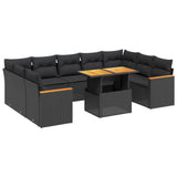 11 Piece Garden Sofa Set with Cushions Black Poly Rattan - Front View