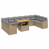 11 Piece Garden Sofa Set with Cushions Beige Poly Rattan - Front View