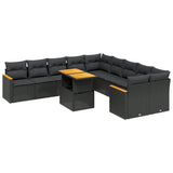 11 Piece Garden Sofa Set with Cushions Black Poly Rattan - Front View