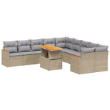 11 Piece Garden Sofa Set with Cushions Beige Poly Rattan - Front View