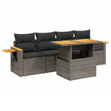 5 Piece Garden Sofa Set with Cushions Grey Poly Rattan - Front View