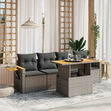 5 Piece Garden Sofa Set with Cushions Grey Poly Rattan
