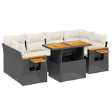 7 Piece Garden Sofa Set with Cushions Black Poly Rattan