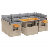 7 Piece Garden Sofa Set with Cushions Beige Poly Rattan - Front View