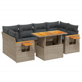 7 Piece Garden Sofa Set with Cushions Grey Poly Rattan - Front View