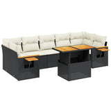 8 Piece Garden Sofa Set with Cushions Black Poly Rattan - Front View