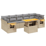 8 Piece Garden Sofa Set with Cushions Beige Poly Rattan - Front View