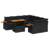 9 Piece Garden Sofa Set with Cushions Black Poly Rattan - Front View