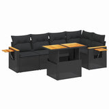 6 Piece Garden Sofa Set with Cushions Black Poly Rattan - Front View