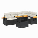 6 Piece Garden Sofa Set with Cushions Black Poly Rattan - Front View