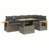 6 Piece Garden Sofa Set with Cushions Grey Poly Rattan - Front View