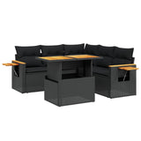 6 Piece Garden Sofa Set with Cushions Black Poly Rattan - Front View