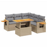 6 Piece Garden Sofa Set with Cushions Beige Poly Rattan - Front View